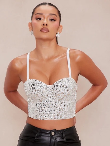 Fashion Nova White Embellished Top